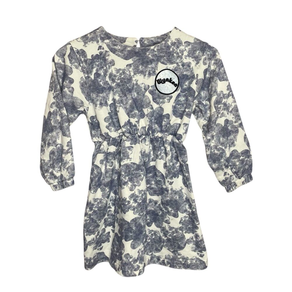 Wynken Sweater Dress Cinch Waist Blue Floral Creme Loose Puff Sleeves Size 6